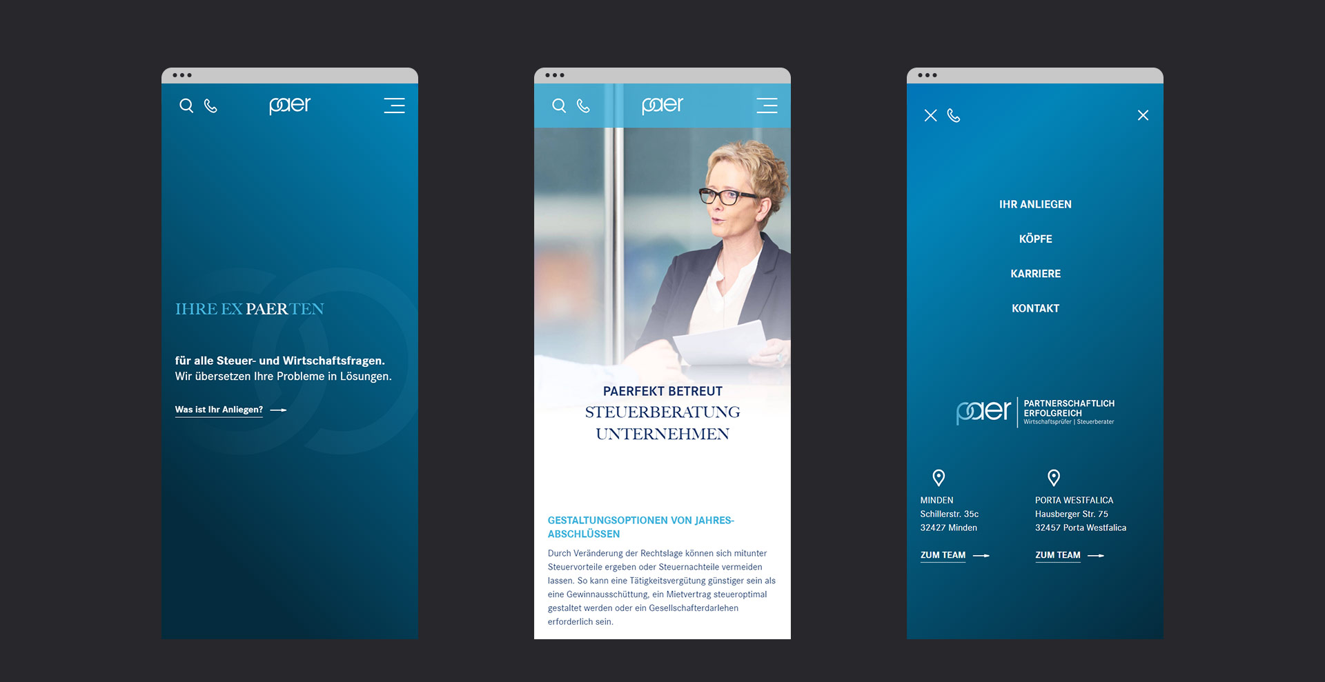 PAER Corporate Website mobile Ansicht